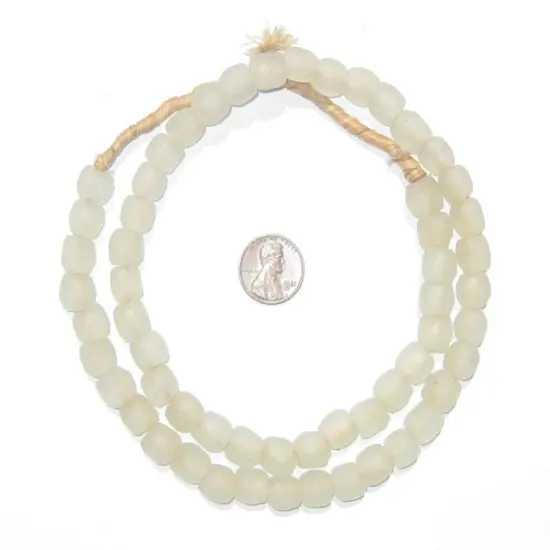 The Bead Chest African Recycled Glass Beads, 11mm - Full Strand Eco-Friendly Fair Trade Sea Glass Beads from Ghana Handmade Ethnic Round Spherical Tribal Boho Krobo Spacer Beads Clear {1}