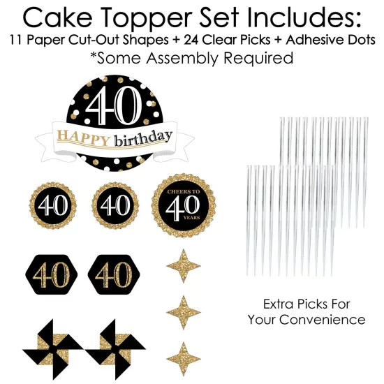 Big Dot of Happiness Adult 40th Birthday - Gold - Birthday Party Cake Decorating Kit - Happy Birthday Cake Topper Set - 11 Pieces {4}