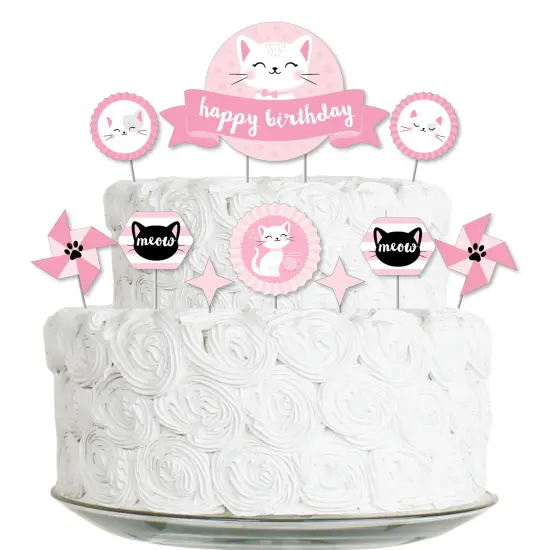 Big Dot of Happiness Purr-fect Kitty Cat - Kitten Meow Birthday Party Cake Decorating Kit - Happy Birthday Cake Topper Set - 11 Pieces {1}