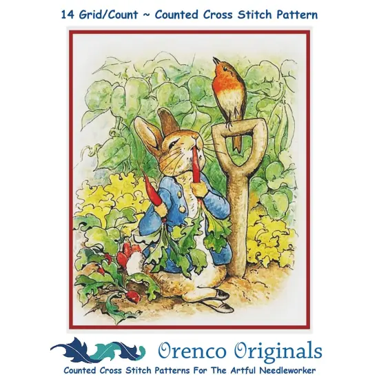Peter Rabbit Digs in Garden inspired by Beatrix Potter Counted Cross Stitch Pattern {1}
