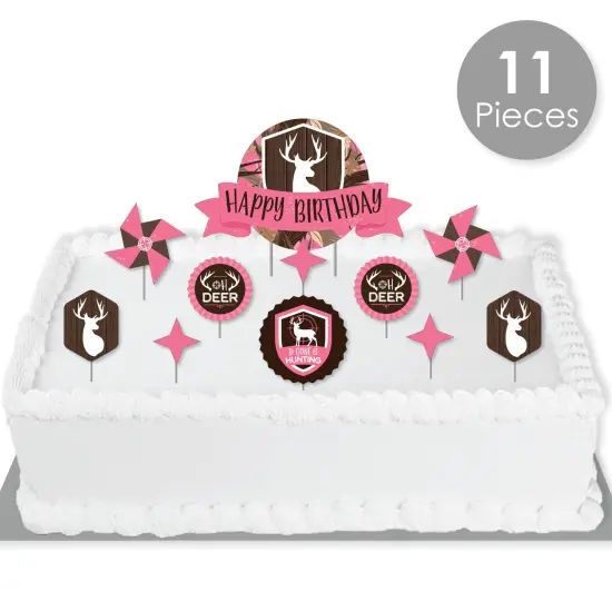 Big Dot of Happiness Pink Gone Hunting - Deer Hunting Girl Camo Birthday Party Cake Decorating Kit - Happy Birthday Cake Topper Set - 11 Pieces {3}