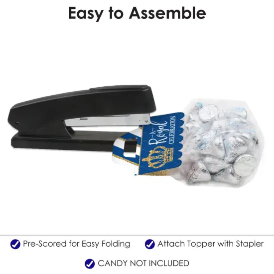 Big Dot of Happiness Royal Prince Charming - DIY Baby Shower or Birthday Party Clear Goodie Favor Bag Labels - Candy Bags with Toppers - Set of 24 {6}