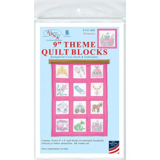 Jack Dempsey Themed Stamped White Quilt Blocks 9"X9" 12/Pkg-Princess {1}