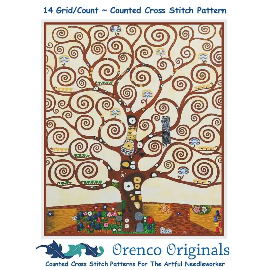 Art Nouveau Gustav Klimt Tree of Life detail Counted Cross Stitch Pattern {1}