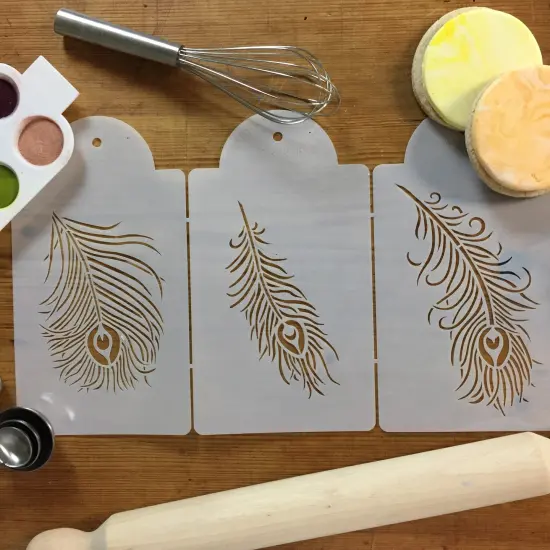 Peacock Feather Cake Stencil Set | C723 by Designer Stencils | Cake Decorating Tools | Baking Stencils for Royal Icing, Airbrush, Dusting Powder | Reusable Plastic Food Grade Stencil for Cakes | Easy to Use & Clean Cake Stencil {4}