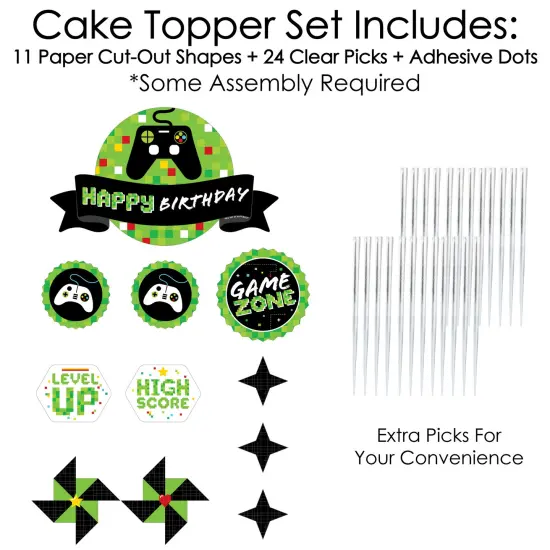 Big Dot of Happiness Game Zone - Pixel Video Game Birthday Party Cake Decorating Kit - Happy Birthday Cake Topper Set - 11 Pieces {4}