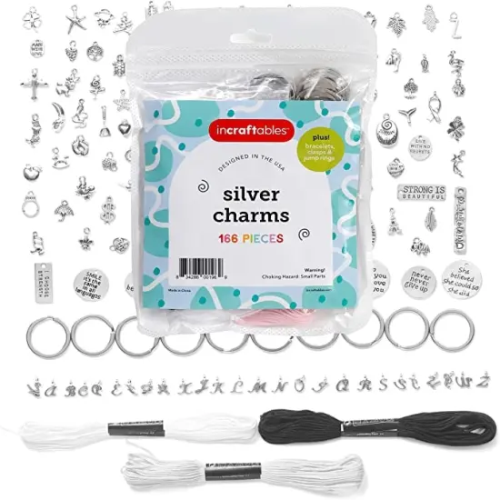 Incraftables 166pcs Silver Charms Set for Jewelry Making. Bulk DIY Necklace, Bracelet, Bangle & Keychain Making Kit w/ 120pcs Antique Charms (Small & Large), 20pcs Word Charms & 26pcs A-Z Letter Charm {1}