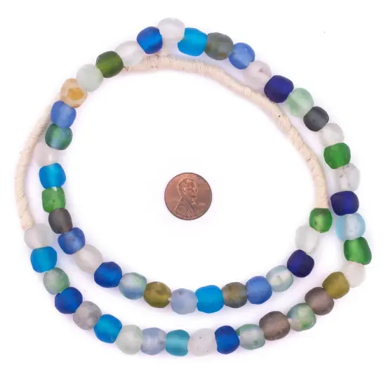 The Bead Chest African Recycled Glass Beads, 11mm - Full Strand Eco-Friendly Fair Trade Sea Glass Beads from Ghana Handmade Ethnic Round Spherical Tribal Boho Krobo Spacer Beads Medley {1}