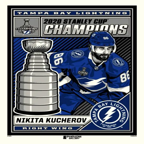 Phenom Gallery Tampa Bay Lightning Nikita Kucherov 2020 Stanley Cup Champs 18" x 24" Serigraph {3}