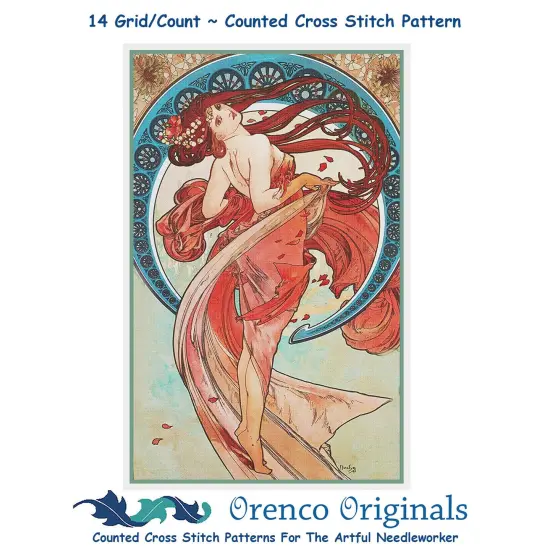 Art Nouveau Alphonse Mucha's Dancer Poster Counted Cross Stitch Chart Pattern {1}