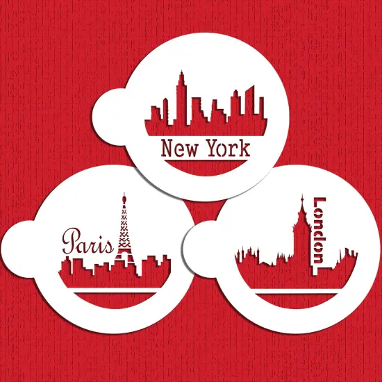 Paris, London & New York Skylines Cookie Stencils | C716 by Designer Stencils | Cookie Decorating Tools | Baking Stencils for Royal Icing, Airbrush, Dusting Powder | Reusable Plastic Food Grade Stencil for Cookies | Easy to Use & Clean Cookie Stencil {3}