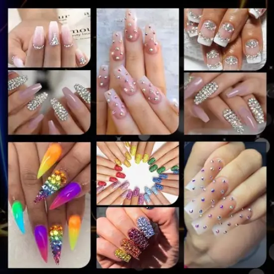 AB and Clear and Mixed Color Flatback Round Rhinestones Kit, Multi Size Glass Crystals Bead with Pickup Pencil and Tweezer for DIY Nail Art {5}