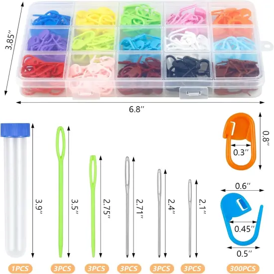 220/900 Pieces Stitch Markers,With 15 Pcs Large Eye Blunt Sewing Needles,Colorful Crochet Stitch Markers for Knitting Stitch Locking Clips Crochet Pins with Storage Box {3}
