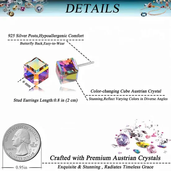 Crystal Drop Stud Earrings for Women Fashion S925 Sterling Silver Hypoallergenic Jewelry (Rainbow) {5}