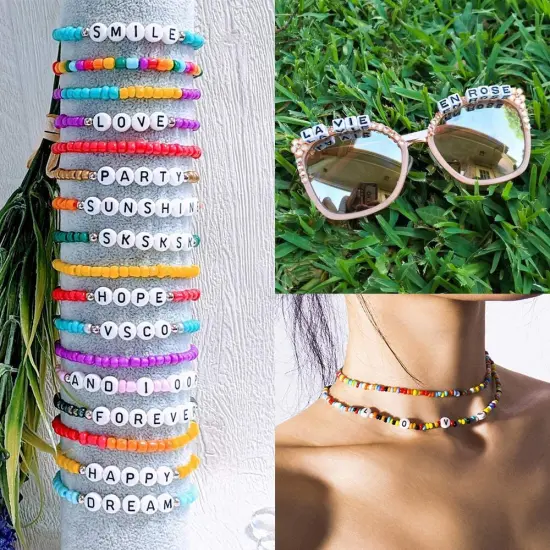 8800 Pieces Beads Kit, Including 7200 Pieces 4mm Glass Seed Beads and 1600 Pieces Letter Beads for Bracelet Jewelry Making and Crafts with 20m Crystal String and 30m Elastic String {3}