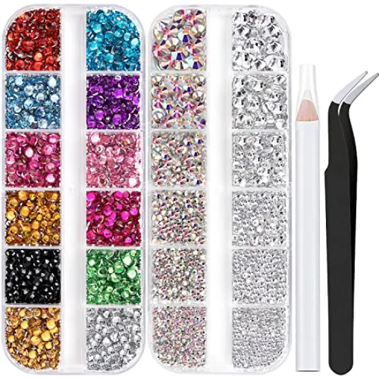 4520 Pieces Two Packs of Flatback RhinestonesColorful Nail Art Rhinestones Flatback Crystal Colorful+AB+Transparent White Rhinestone with Picker Pencil and Tweezer For Nail Art and Decoration {2}