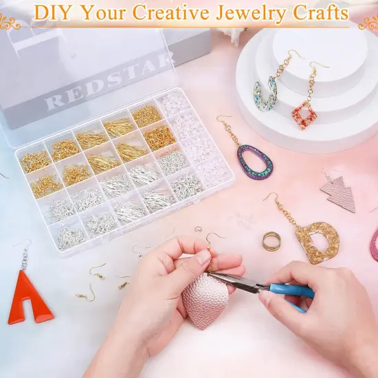 2000 Pieces Hypoallergenic Earring Making Kit, Earring Making Supplies Kit with Hypoallergenic Hooks, Earring Findings, Backs, Pins Jump Rings for Jewelry Making Supplies {3}