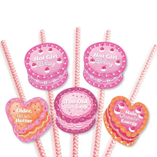Big Dot of Happiness Hot Girl Bday - Paper Straw Decor - Vintage Cake Birthday Party Striped Decorative Straws - Set of 24 {7}