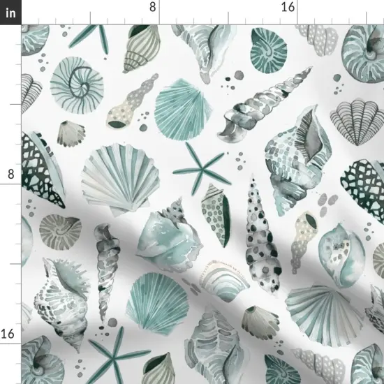 Various Fabrics by the Yard or Fat Quarter Blue Seashells Coastal Watercolor Under The Sea Ocean Beach Custom Printed Fabric by Spoonflower {2}