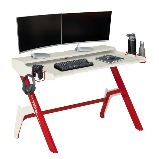 Techni Office Solutions 48.25" Red and White Ergonomic Gaming Computer Desk {4}