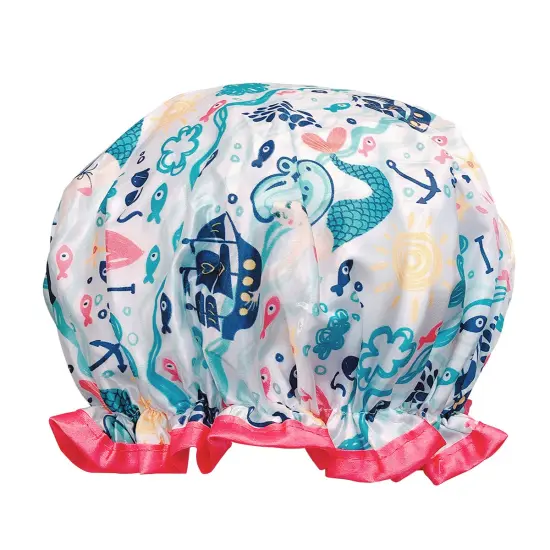 Wrapables Reusable Women's Waterproof Shower Caps for Long Hair Under the Sea {1}