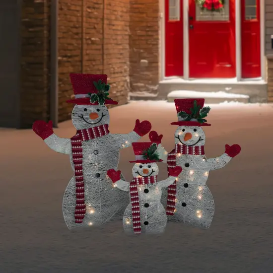 Northlight Set of 3 LED Lighted Family of Snowmen Outdoor Christmas Decoration Red {3}