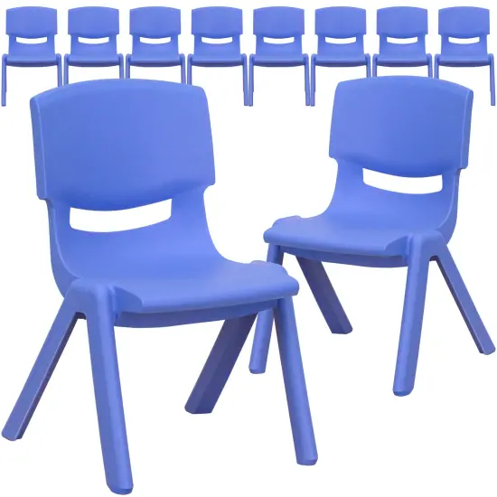 Emma and Oliver 10 Pack Plastic Stackable School Chair with 10.5" Seat Height Blue {2}
