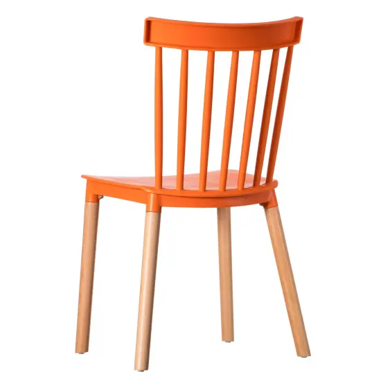 Modern Plastic Dining Chair Windsor Design with Beech Wood Legs Set of 2 Yellow {11}