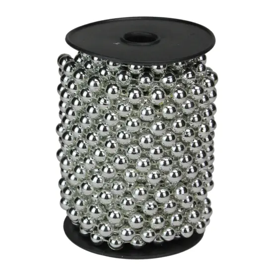 Northlight Shiny Round Beaded Commercial Christmas Garland - 33' x .25" - Silver - Unlit {3}