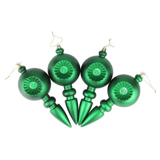 DAK 4ct Green Retro Reflector Shatterproof Matte Christmas Finial Ornaments 7.5" {3}