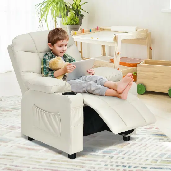 Kids Recliner Chair with Cup Holders Suitable for Children's Room, Living Room and Bedroom Beige {2}