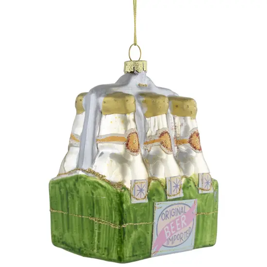 Northlight 4.25" Imported Beer Six Pack Glass Christmas Hanging Ornament Green {4}