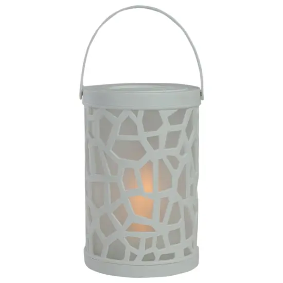 Northlight LED Lighted Faux Flame Mosaic Lantern with Handle - 6.5" - White {1}