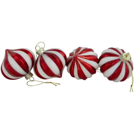 Northlight Glittered Candy Cane Onion Glass Christmas Ornaments - 3.25" - Red and White - 4ct {4}