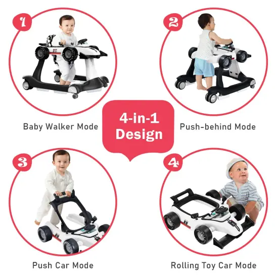4-in-1 Foldable Activity Push Walker with Adjustable Height White {5}