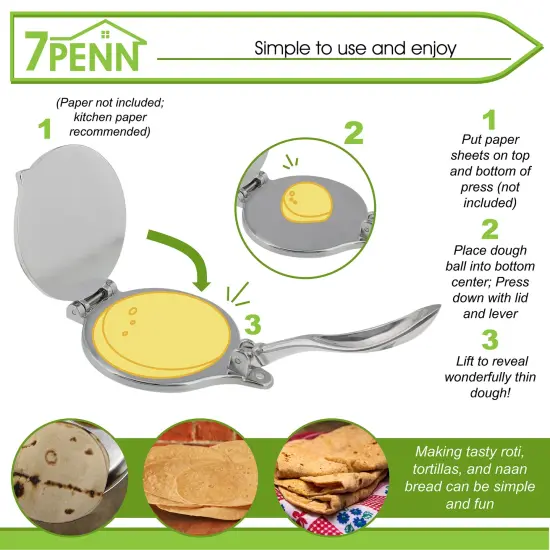 7Penn Aluminum Tortilla Press 6in - Roti Maker Flour Tortillas Presser {5}