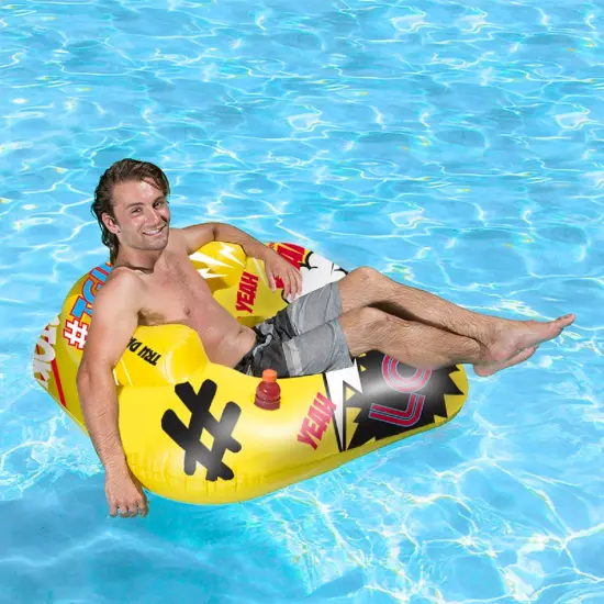 Pool Central 47" Inflatable Yellow and Black Teen Abbreviation Swimming Pool Lounge Chair {7}