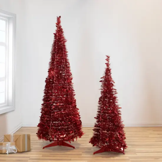 Northlight 6' Red Tinsel Pop-Up Artificial Christmas Tree, Unlit {3}