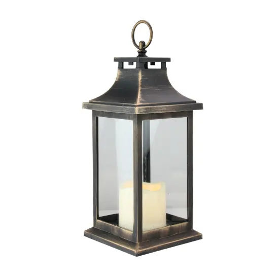 Northlight Candle Lantern with Flameless LED Candle - 12.5" - Black with Gold {3}