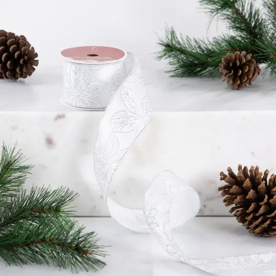 Northlight Shimmering Silver Floral Wired Craft Christmas Ribbon 2.5" x 10 Yards {3}