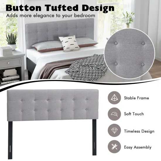 Costway Full/Queen Size Headboard Linen Fabric Upholstered Button Tufted Solid Wood Leg {6}