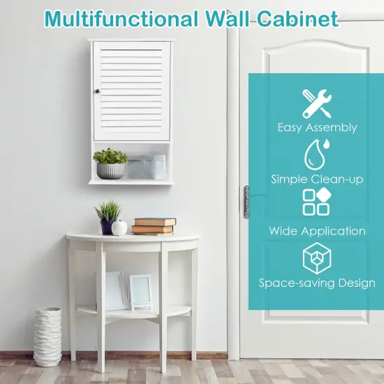 Bathroom Wall Mount Storage Cabinet Single Door with Height Adjustable Shelf for Home Storage White {2}