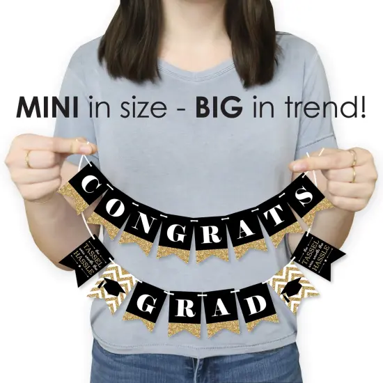 Big Dot of Happiness Tassel Worth The Hassle - Gold - Graduation Party Mini Pennant Banner - Congrats Grad {4}