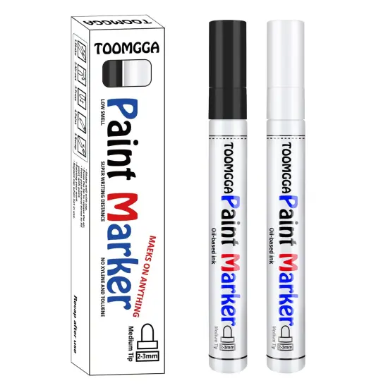 White and Black Permanent Markers Paint Pens-2 Pack Oil Based Paint Markers, Medium Tip, Quick Drying Paint Pens for Wood, Metal, Rock Painting, Mugs, Fabric, Canvas, Clothes, Plastic Marking {3}