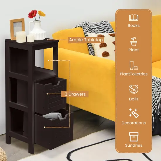 Bathroom Wooden Floor Cabinet Multifunction Storage Rack Stand Organizer Brown {3}