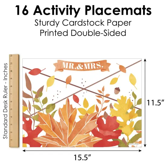 Big Dot of Happiness Fall Foliage Bride - Paper Autumn Leaves Bridal Shower and Wedding Party Coloring Sheets - Activity Placemats - Set of 16 {6}