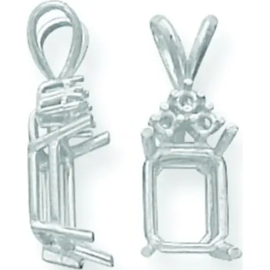 14K WG 4 Prong Emerald Cut Pendant Setting 10x8mm {1}