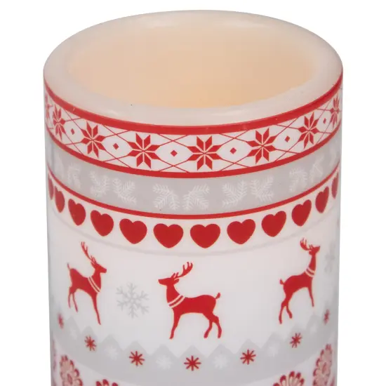 Northlight LED Flameless Flickering Nordic Reindeer Wax Pillar Christmas Candles - 6" - Set of 3 White {6}