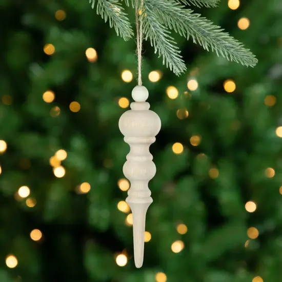 Northlight Set of 2 Natural Wood Finial Christmas Tree Ornaments 6.5" Ivory {4}