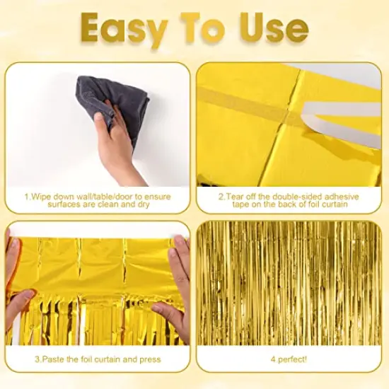 3 Pack 3.3x8.2 Feet Gold Foil Fringe Backdrop Curtains, Tinsel Streamers Birthday Party Decorations, Fringe Backdrop for Graduation, Baby Shower, Gender Reveal, Disco Party {6}